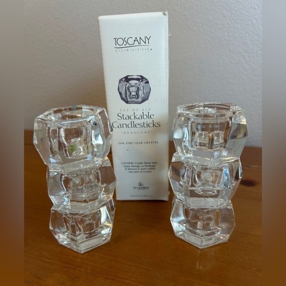Brand New Toscany‎ Classic Stackable 24% Fine Lead Crystal Candlesticks